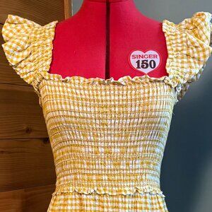 Mustard & Cream Gingham Ruffle Sleeves Maxi Dress